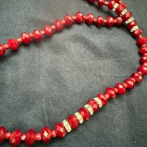 Banana Republic Red and Silver Beaded and Crystal Necklace